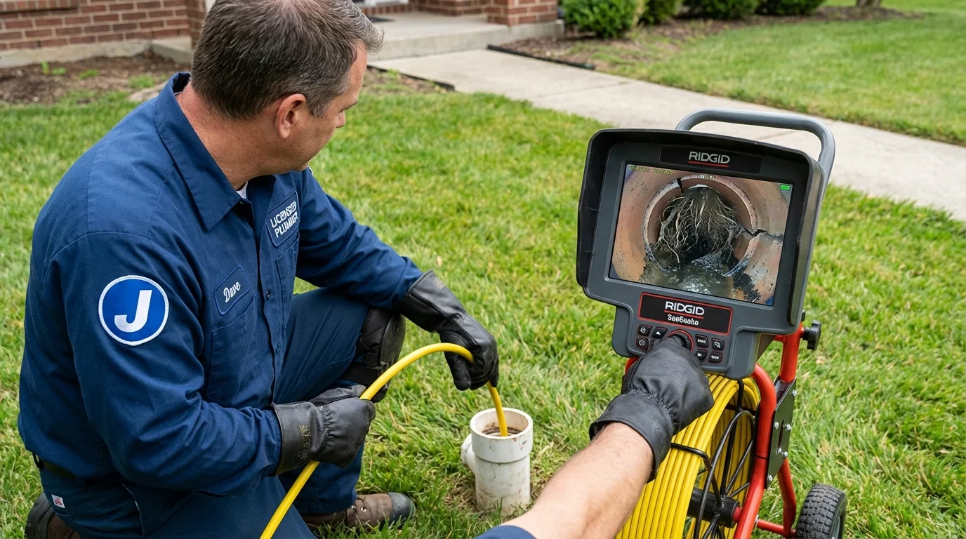 Sewer camera inspection being performed by Johns Plumbing LLC in Thomson
